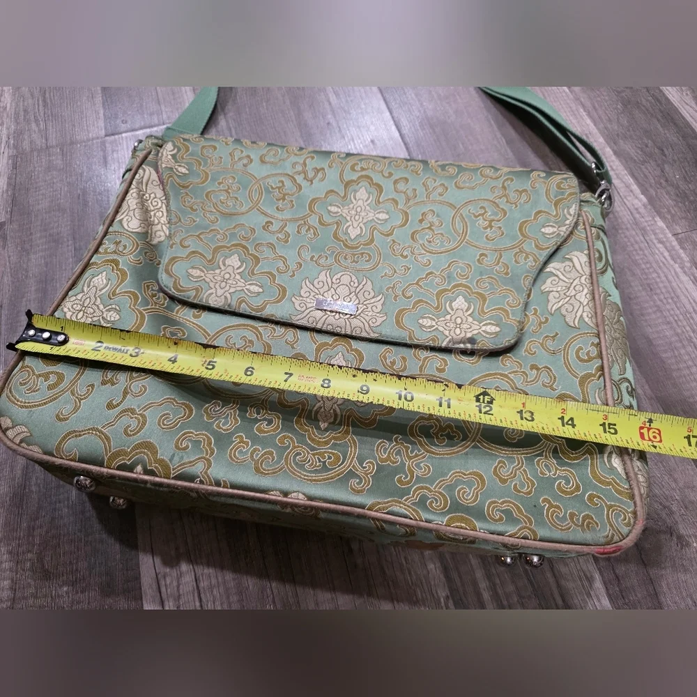 Abbi New York Jade Green Satin Laptop Messenger Bag Asian Vintage Bohemian
